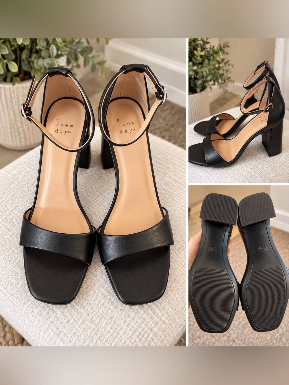 A New Day Shannon Ankle Strap Block Heel Sandals - Black